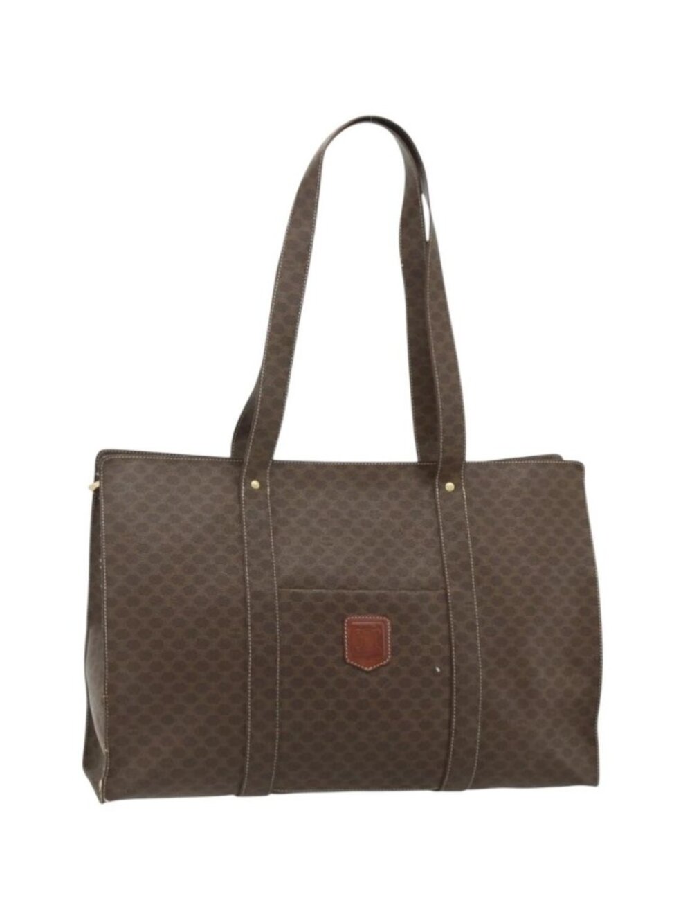 CELINE Macadam Canvas Tote Bag PVC Leather Brown Gold